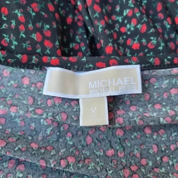 Michael Kors Women Faux Wrap Peplum Elastic Waist Stretch Jersey Top Black Red M - Picture 5 of 9